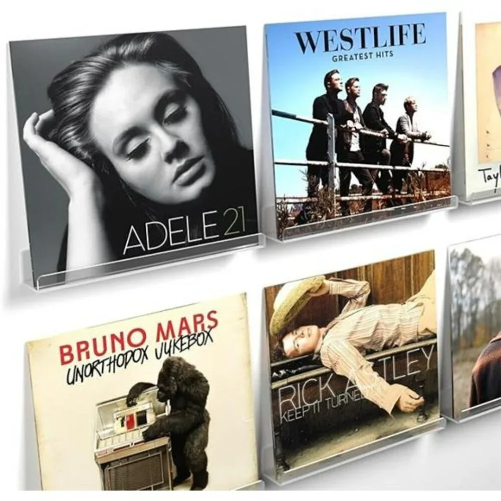 Acrylic Vinyl Record Wall Shelf Set Clear Floating Display for Albums 6 Pack